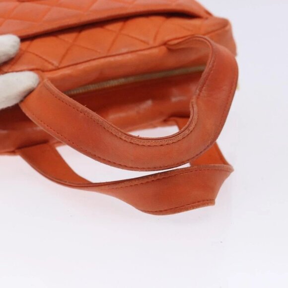 CHANEL Matelasse Hand Bag Lamb Skin Orange Gold CC Auth 133092 - Picture 8 of 16